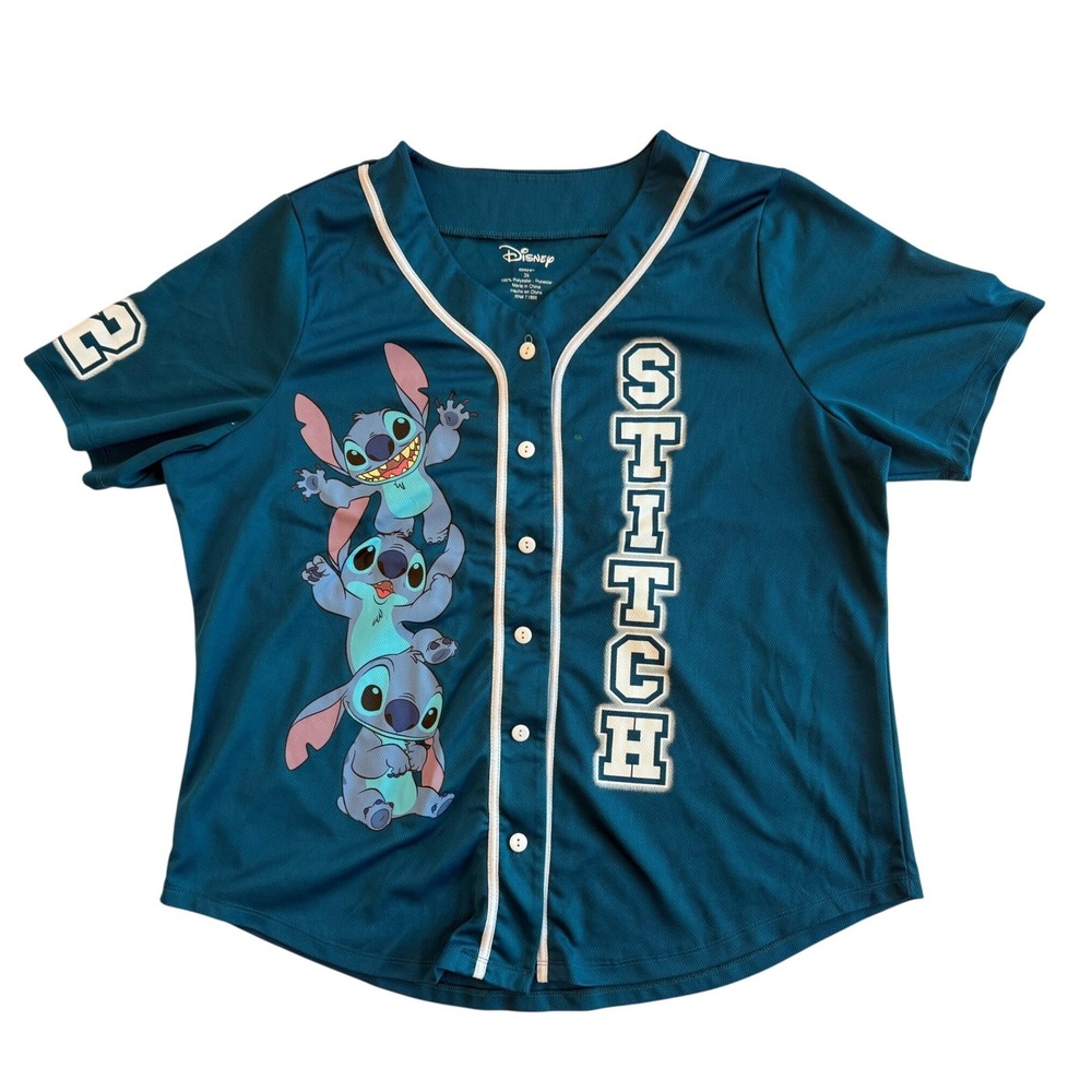 Disney Womens Lilo & Stitch #02 Baseball Jersey 3X Teal Activewear Sportswear